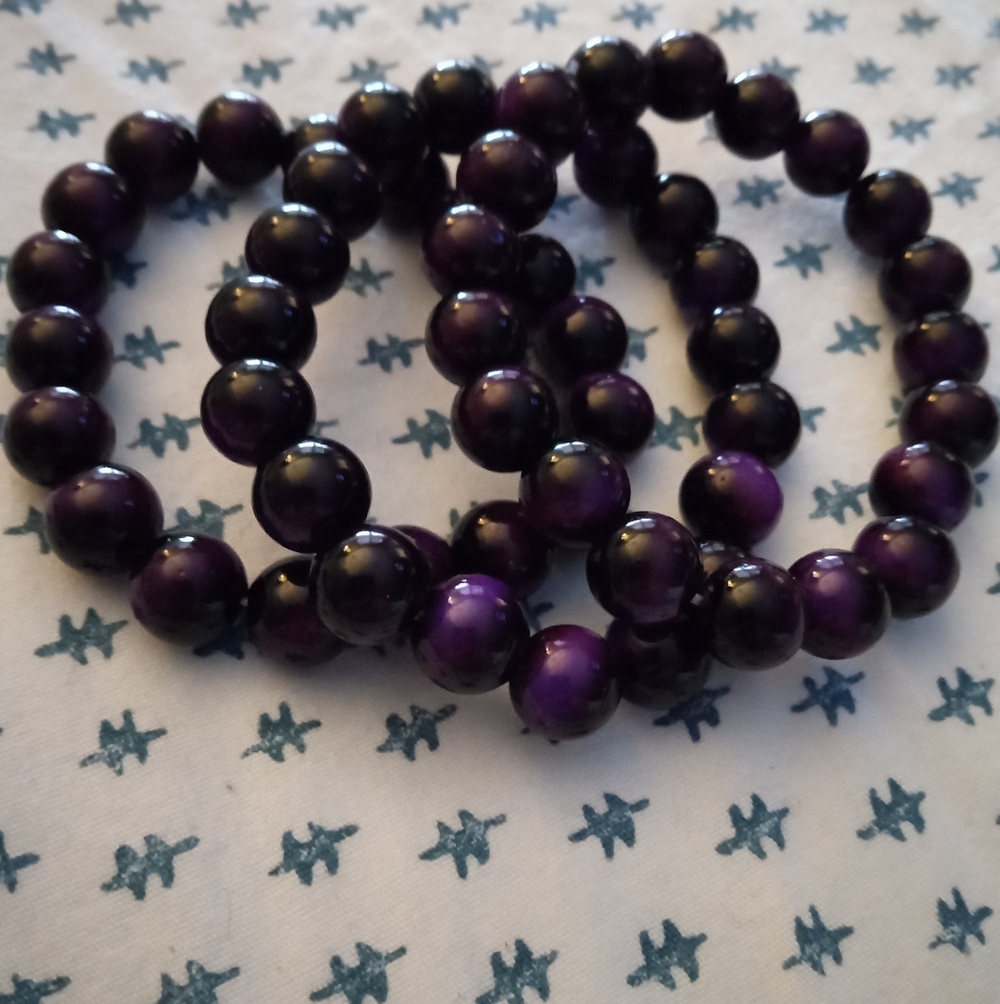 AMETHYST / ONYX SET OF THREE BEAD BRACELETS HANDMADE 10mm OFFERS WELCOME